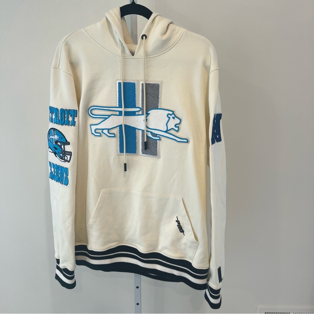 NWT Detroit Lions NFL Pro Standard Retro Logo Cream Blue Hoodie Sweatshirt Large